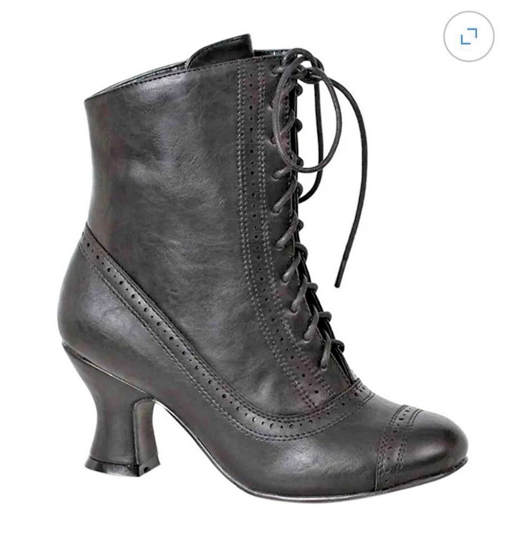 Women EDWARDIAN STYLE BOOTS BLACK Lace Up Size 8 Bridgerton Cottage Core Witchy